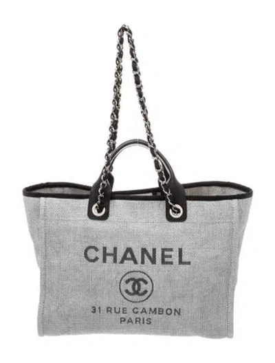 Pre-owned Chanel Medium Deauville Tote In Gray