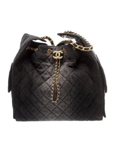 Pre-owned Chanel Medium Denim 25 Hobo In Black