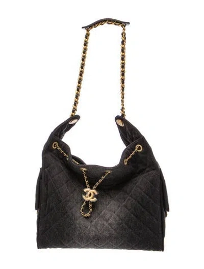 Pre-owned Chanel Medium Denim 25 Hobo In Black