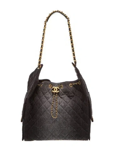Pre-owned Chanel Medium Denim 25 Hobo In Black