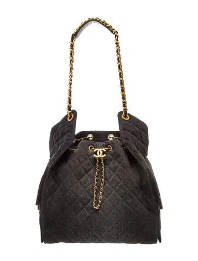 Pre-owned Chanel Medium Denim 25 Hobo In Gray