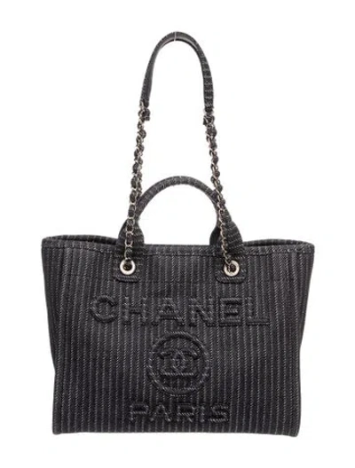 Pre-owned Chanel Medium Denim Deauville Shopping Tote In Black