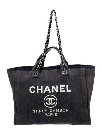 Pre-owned Chanel Medium Denim Deauville Shopping Tote In Blue