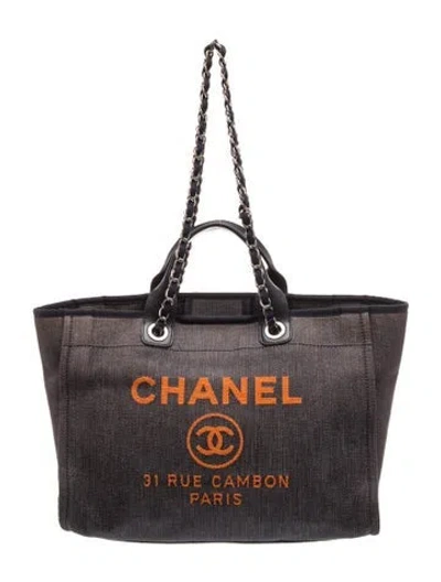 Pre-owned Chanel Medium Denim Deauville Shopping Tote In Blue