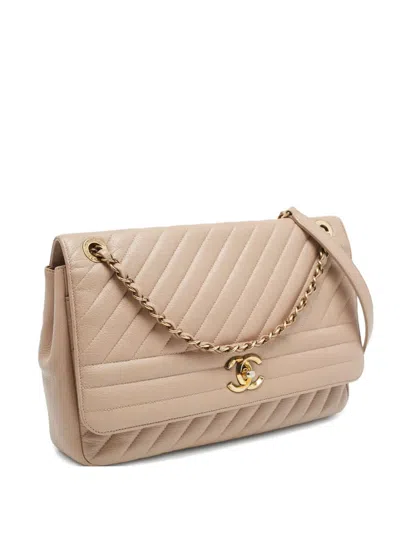 Pre-owned Chanel Medium Flap Quilted Chain Bag In Neutral