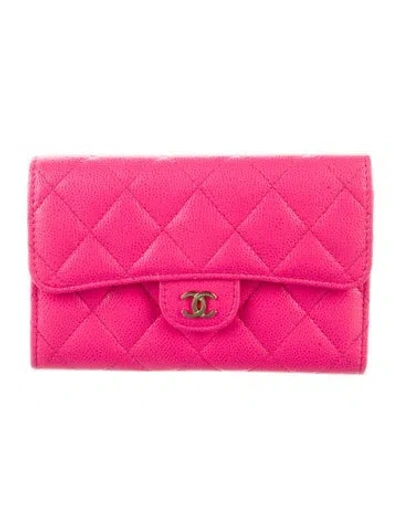 Pre-owned Chanel Medium Flap Trifold Wallet Interlocking Cc Logo Trifold Wallet In Pink