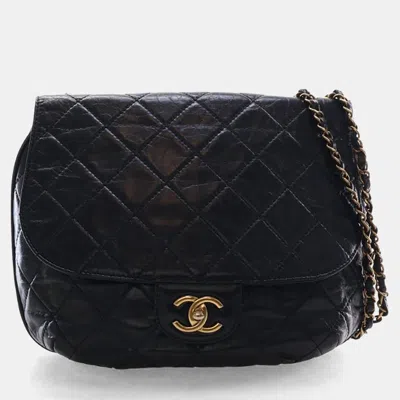 Pre-owned Chanel Medium Glazed Calfskin Paris-dubai Messenger Flap Bag In Black