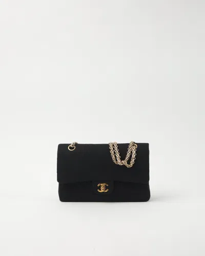 Pre-owned Chanel Medium Jersey Double Flap Bag In Black