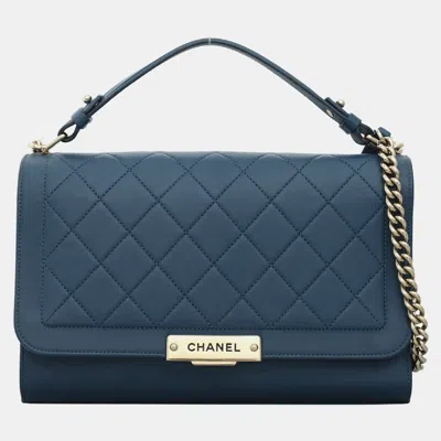 Pre-owned Chanel Medium Label Click Flap Bag In Blue