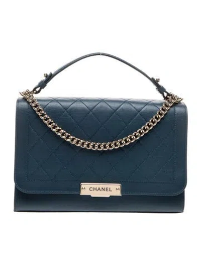 Pre-owned Chanel Medium Label Click Flap Bag In Blue