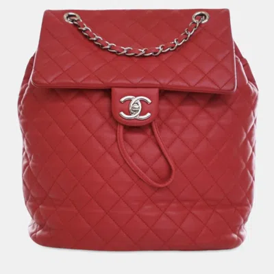 Pre-owned Chanel Medium Lambskin Urban Spirit Backpack In Red