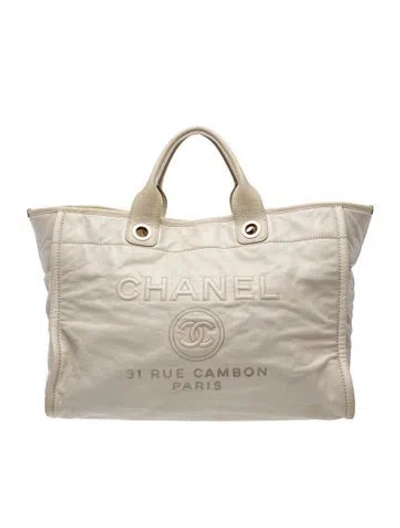 Pre-owned Chanel Medium Leather Deauville Tote In Neutral