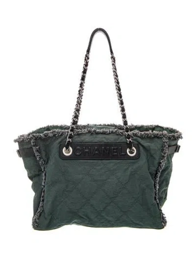 Pre-owned Chanel Medium Nylon Fringe Tote Bag In Green