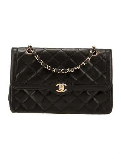 Pre-owned Chanel Medium Paris Double Flap Shoulder Bag In Black