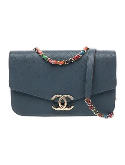 Pre-owned Chanel Medium Paris-cuba Thread Around Flap Bag In Blue