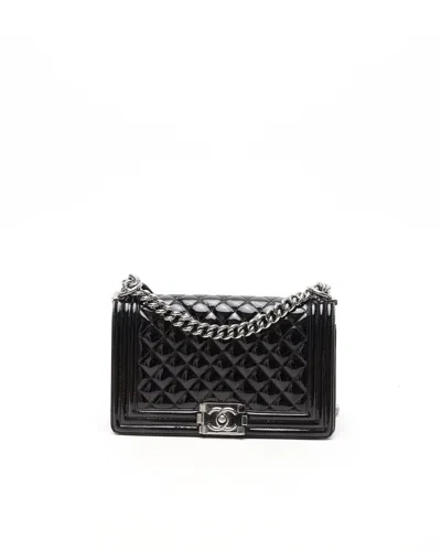 Pre-owned Chanel Medium Patent Boy Bag In Black