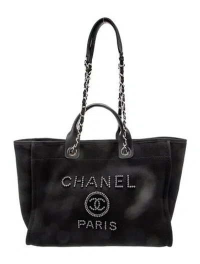 Pre-owned Chanel Medium Pearl Deauville Shopping Tote In Black
