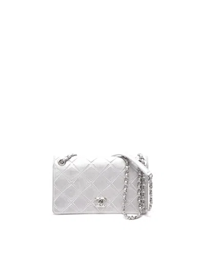 Pre-owned Chanel Medium Propeller Classic Full Flap Bag In Silver
