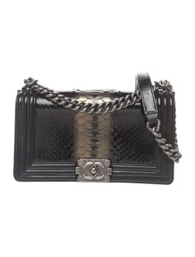 Pre-owned Chanel Medium Python Boy Bag In Black