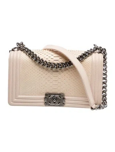 Pre-owned Chanel Medium Python Boy Bag In Neutrals