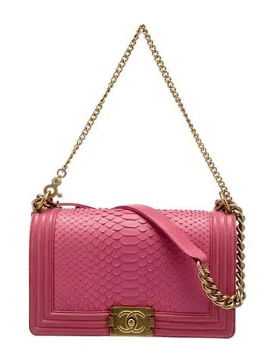 Pre-owned Chanel Medium Python Boy Bag In Pink