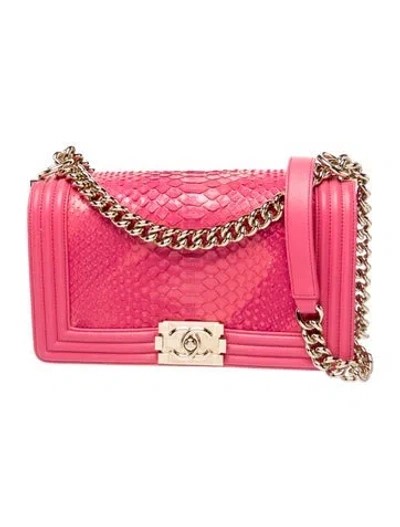 Pre-owned Chanel Medium Python Boy Bag In Pink