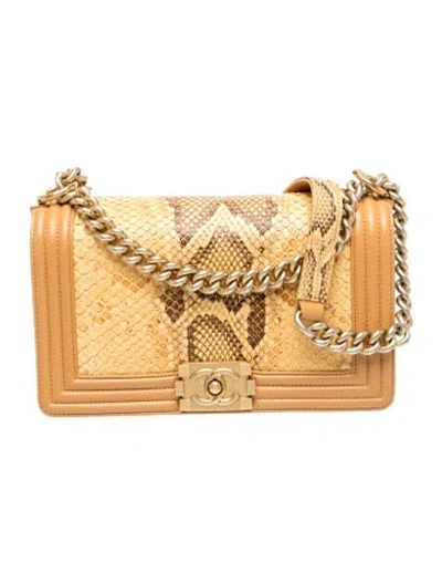 Pre-owned Chanel Medium Python Boy Bag In Yellow