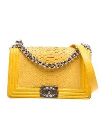 Pre-owned Chanel Medium Python Boy Flap Bag In Yellow