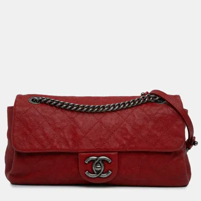 Pre-owned Chanel Medium Quilted Caviar Easy Flap In Red