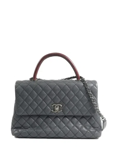 Pre-owned Chanel Medium Quilted Cc Turn-lock Satchel Bag In Grey