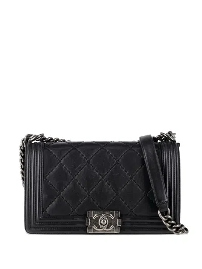 Pre-owned Chanel Medium Quilted Double-stitch Boy Cross Body Bag In Black