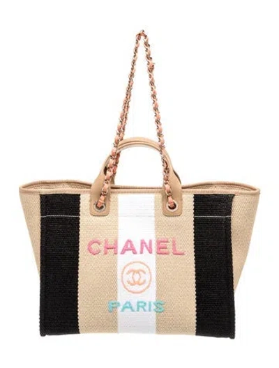 Pre-owned Chanel Medium Raffia Deauville Tote In Neutral