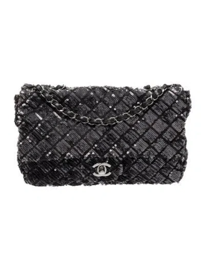 Pre-owned Chanel Medium Sequin Flap Bag In Black