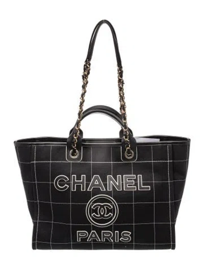 Pre-owned Chanel Medium Square Quilt Deauville Shopping Tote W/tags In Black