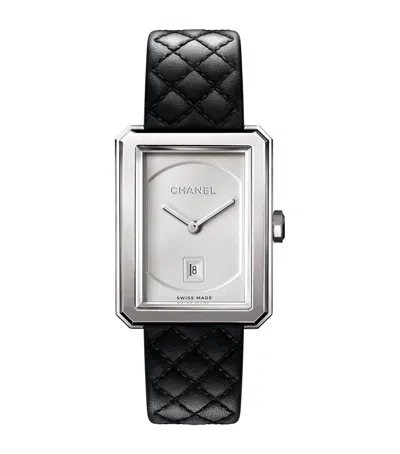 Pre-owned Chanel Medium Steel Boy·friend Watch In Black