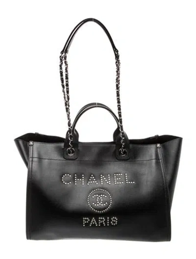 Pre-owned Chanel Medium Studded Deauville Tote In Black