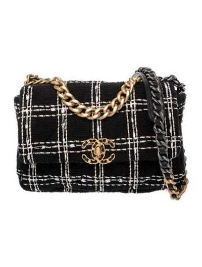 Pre-owned Chanel Medium Tweed 19 Flap Bag In Black