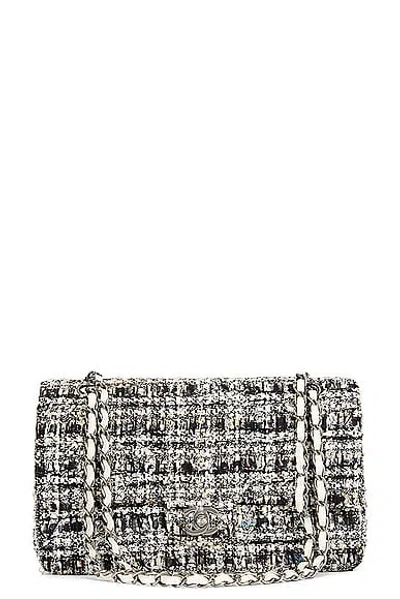 Pre-owned Chanel Medium Tweed Double Flap Shoulder Bag In Black & White