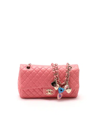 Chanel Medium Valentines Heart Charm Single Flap Bag In Pink