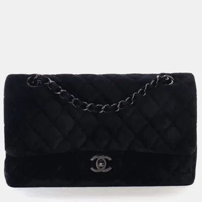 Pre-owned Chanel Medium Velvet Classic Double Flap Bag In Black