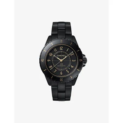 Chanel Mens Black & Yellow Gold J12 42mm Steel Manual Watch