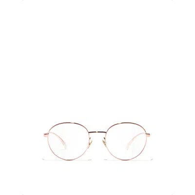 Pre-owned Chanel Mens Tan Ch2209 Oval-frame Metal Eyeglasses