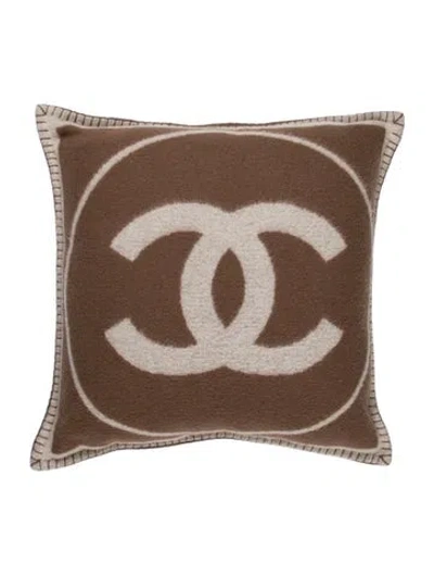 Pre-owned Chanel Merino Wool Cc Throw Pillow In Brown