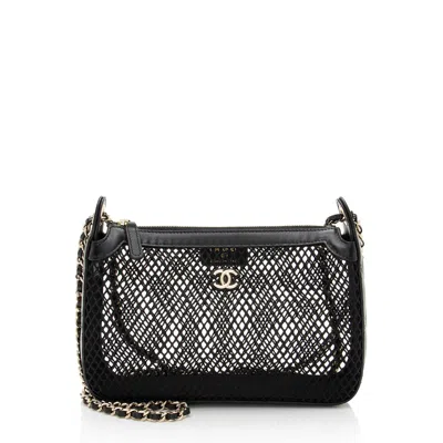 Pre-owned Chanel Mesh Lambskin Clutch With Chain In Black