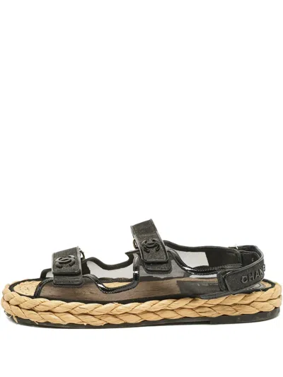 Pre-owned Chanel Mesh-panelled Flat Sandals In Black