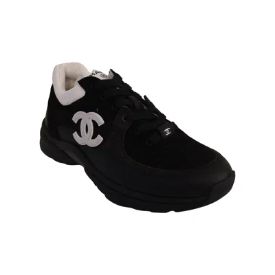 Pre-owned Chanel Mesh Suede Calfskin Grained Calfskin Sneakers Black White