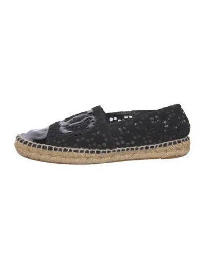 Pre-owned Chanel Mesh Whipstitch Trim Espadrilles In Black
