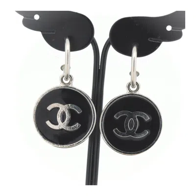 Pre-owned Chanel Metal Coco Mark Earrings 05p In Black