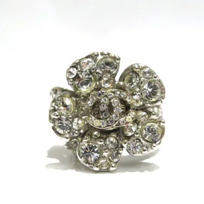 Pre-owned Chanel Metal Rhinestone Band Ring () In Silver