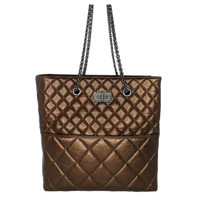 Pre-owned Chanel Metallic Aged Calfskin Quilted Reissue Tall Tote Bronze In Black